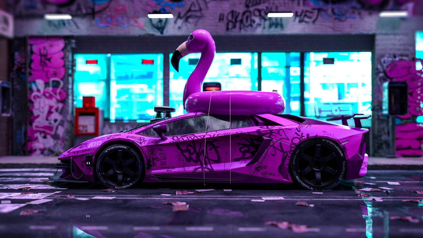 x601 XXL Leinwandbilder Lamborghini Aventador Flamingo Supersportwagen Pink Fresh Look Cool Autos - MEGA XXXL 160X90 CM Leinwandbilder inkl. Holzrahmen