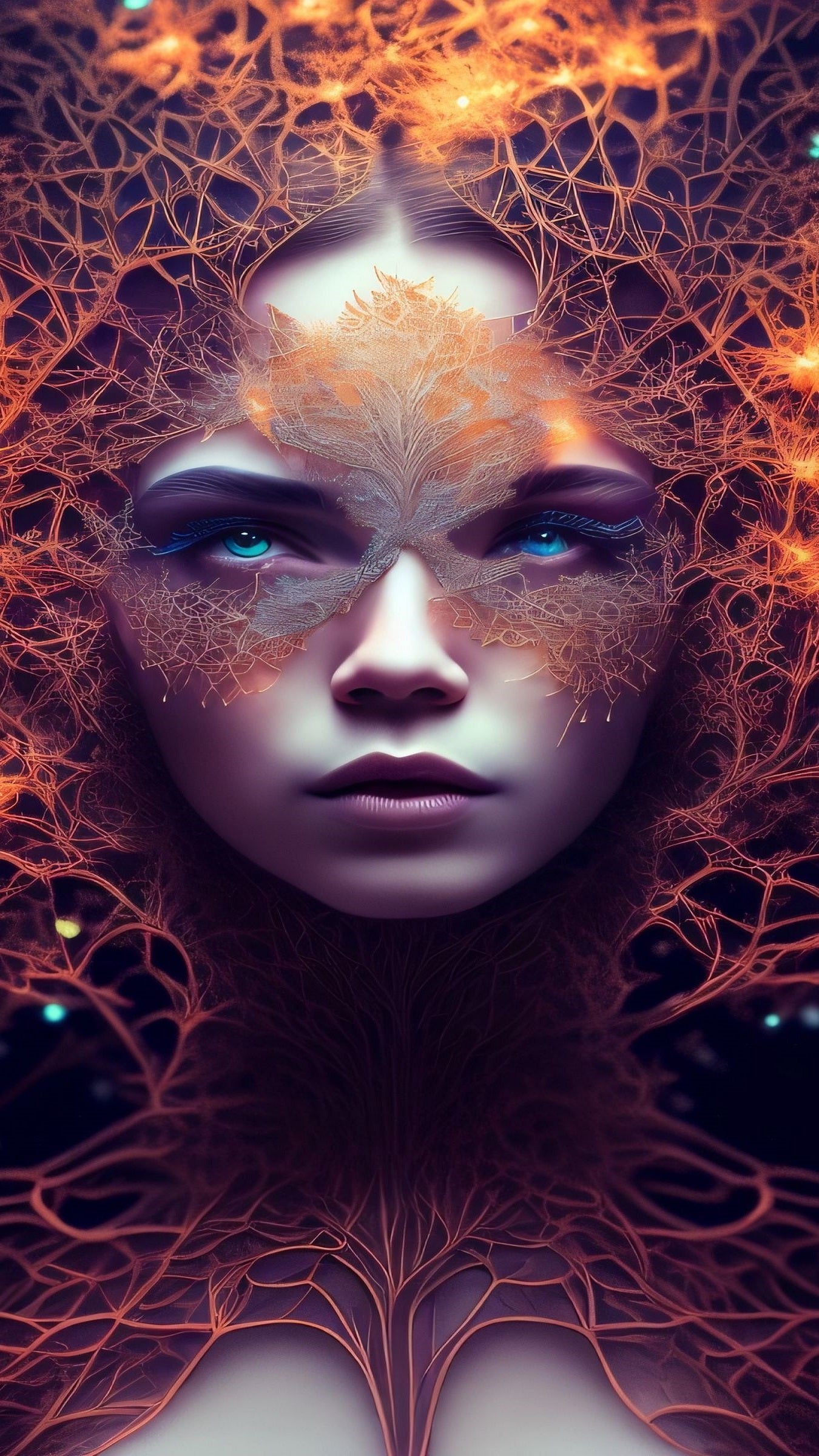 x632 - XXXL LEINWANDBILDER INKLUSIVE HOLZRAHMEN - 160X90 CM - Baumfrau Kunst Fantastische Kunst Blauäugig Natur Surrealismus Kreativität Traumhaft Kunstwerk Fantasie