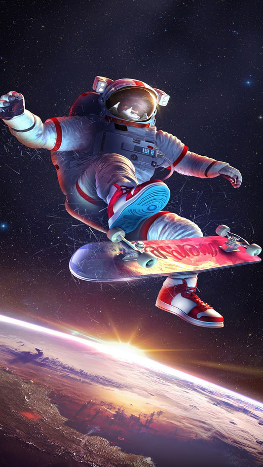 x637 - XXXL LEINWANDBILDER INKLUSIVE HOLZRAHMEN - 160X90 CM - Astronaut Weltraum Skateboard Raumfahrt SpaceArt Astronomie Galaxie Abenteuer