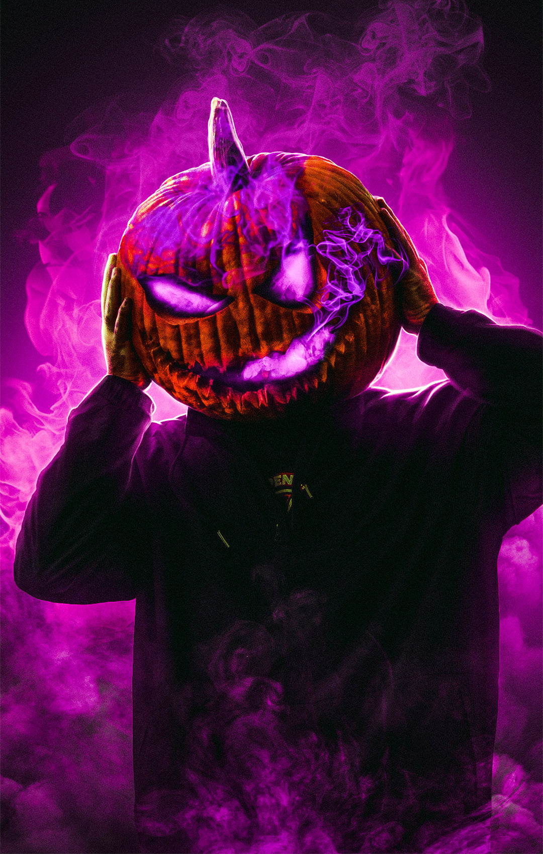 x641 XXL Leinwandbilder Halloween Kürbis Kopf Bad Look Böser Blick Gruseln Rauch Violett Purple Nacht - MEGA XXXL 160X90 CM Leinwandbilder inkl. Holzrahmen
