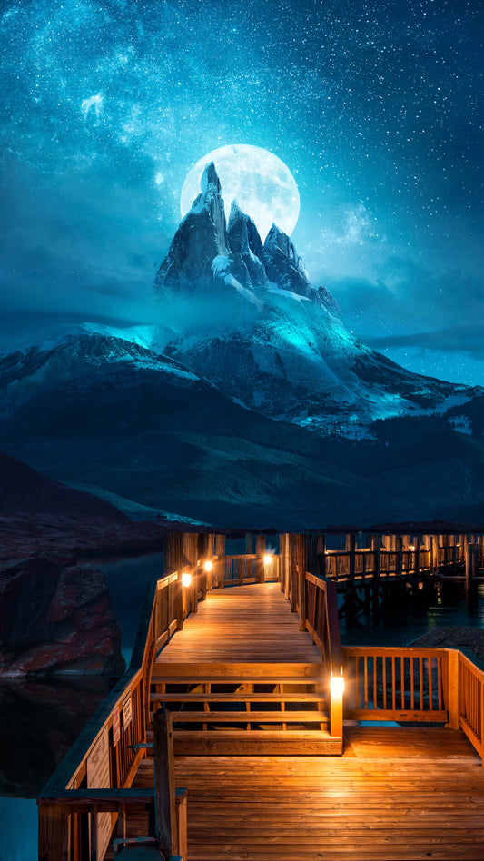 X646 - XXXL LEINWANDBILDER INKLUSIVE HOLZRAHMEN - 160X90 CM  - Holzsteg Lichter Berglandschaft Naturfotografie Abendstimmung Wasser Outdoor Reisen Natur Landschaft Urlaub Entspannung Abenteuer Wanderlust Seeblick Sonnenuntergang Naturgenuss