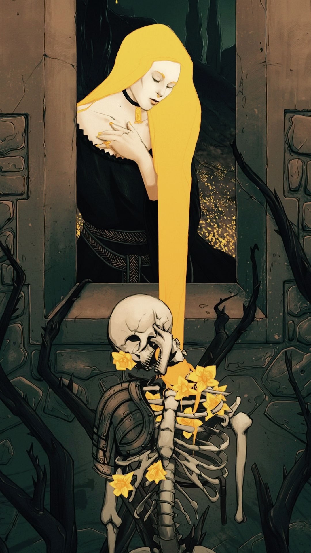 x647 XXL LEINWANDBILDER Vergänglichkeit Melancholie Narzissen TodUndSchönheit KunstDerErinnerung DunkleRomantik FantasyKunst