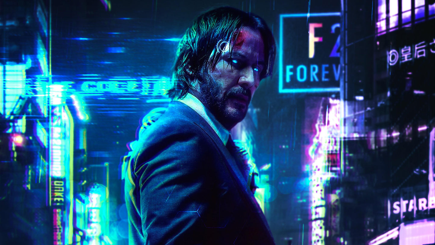 x660 XXL Leinwandbilder Keanu Reeves John Wick Cyberpunk Blade Runner Nacht Neon Anzug - MEGA XXXL 160X90 CM Leinwandbilder inkl. Holzrahmen