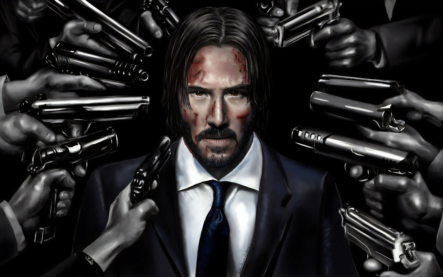 x661 XXL Leinwandbilder Keanu Reeves John Wick Waffen Krawatte Actionfilme Lange Haare Böser blick Anzug - MEGA XXXL 160X90 CM Leinwandbilder inkl. Holzrahmen