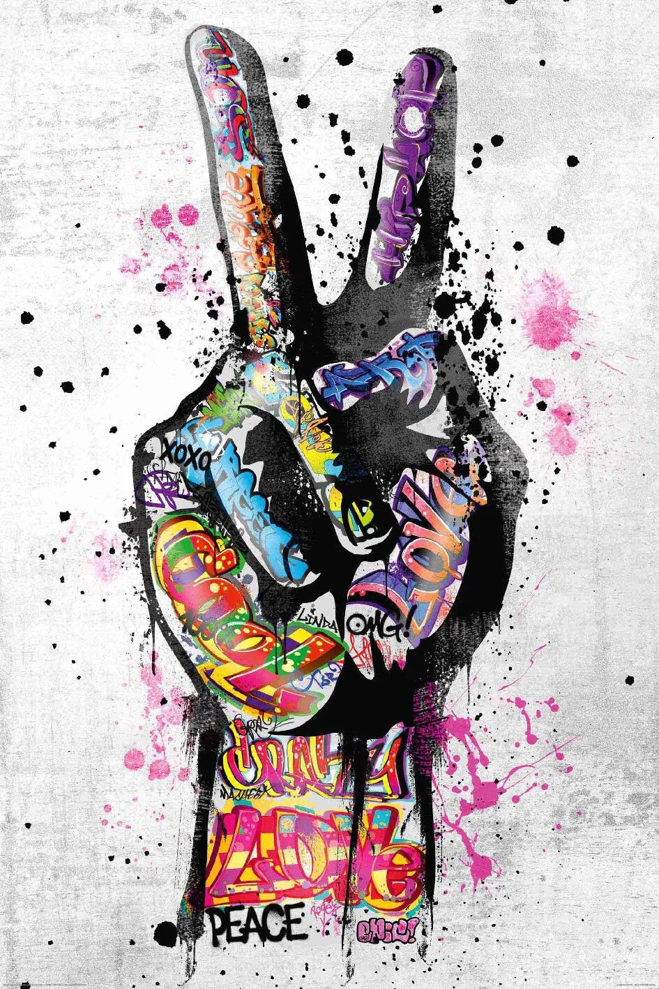 x663 XXL Leinwandbilder Victory Zeichen Banksy Finger Hand Street Art Cool Typo Grunge Frieden - MEGA XXXL 160X90 CM Leinwandbilder inkl. Holzrahmen