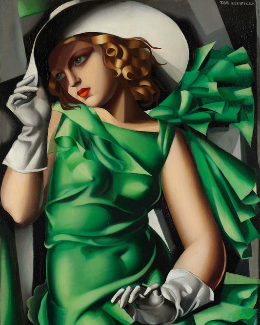 x665 XXL Leinwandbilder Tamara de Lempicka Art Deco Frau Modern Grün Hut