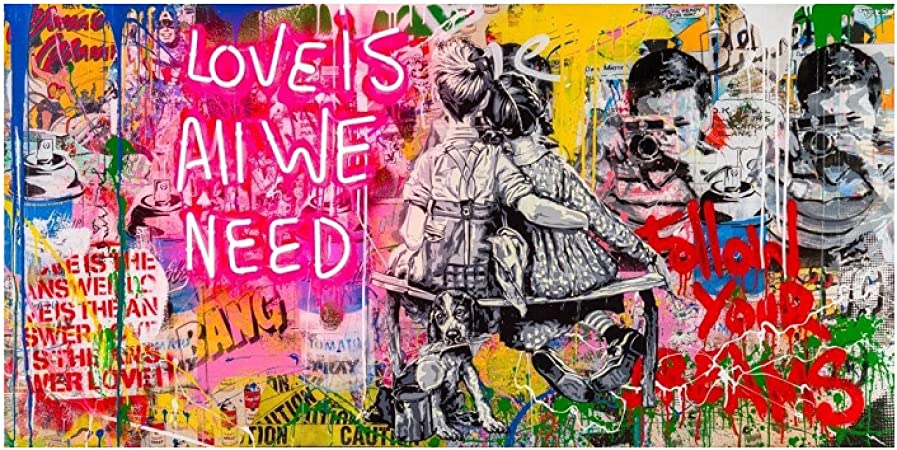 MEGA XXXL 160X90 CM Leinwandbilder inkl. Holzrahmen Banksy LOVE IS ALL WE NEED