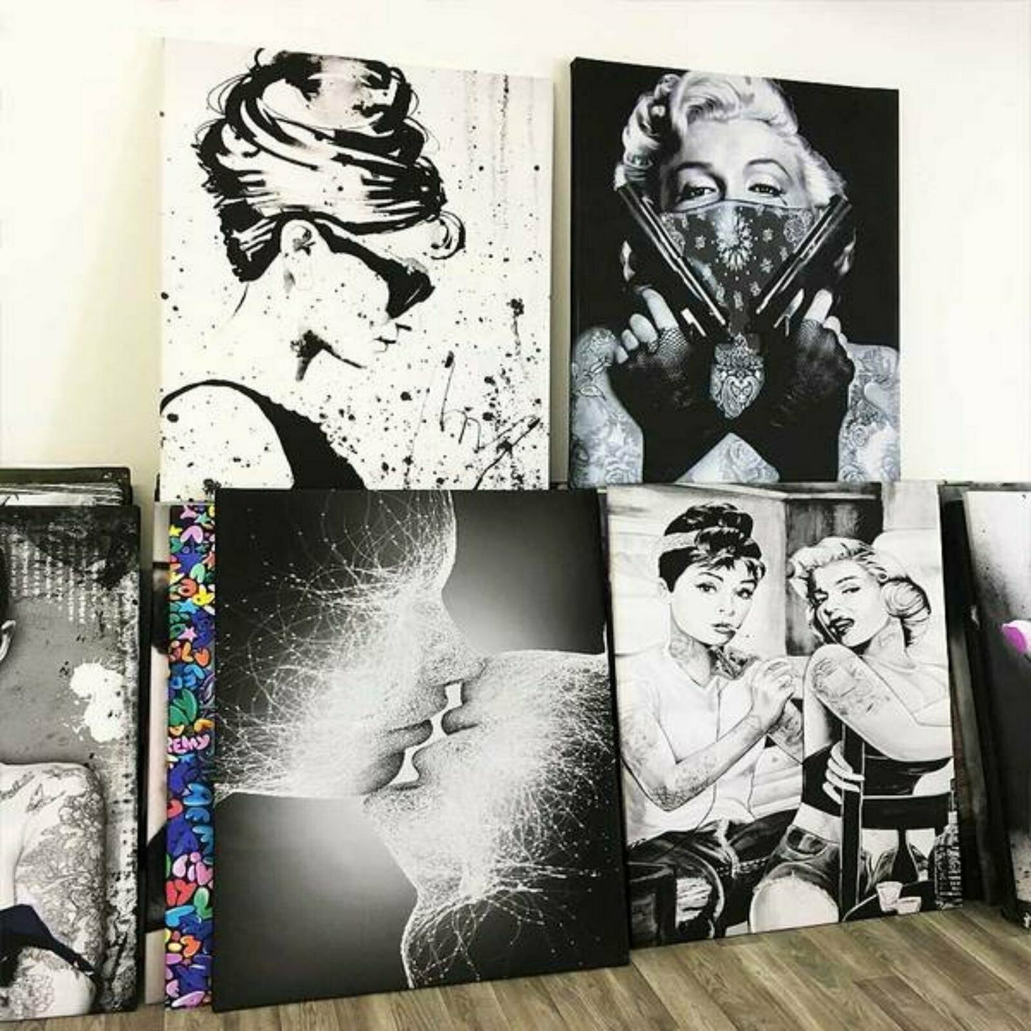 MEGA XXXL 160X90 CM Leinwandbilder inkl. Holzrahmen W30 MARILYN MONROE AUDREY HEPBURN TATTOO