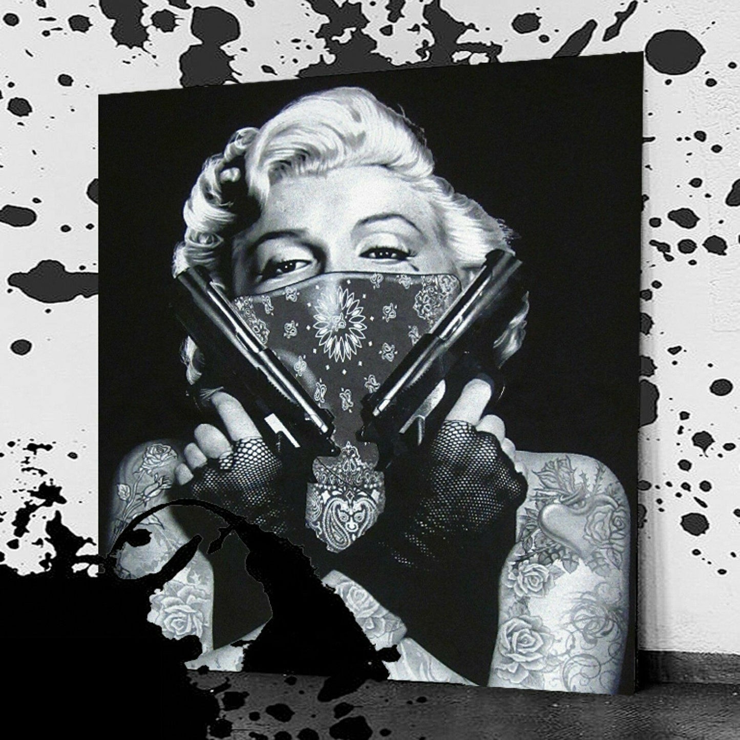 MEGA XXXL 160X90 CM Leinwandbilder inkl. Holzrahmen - MARILYN GUNS W68