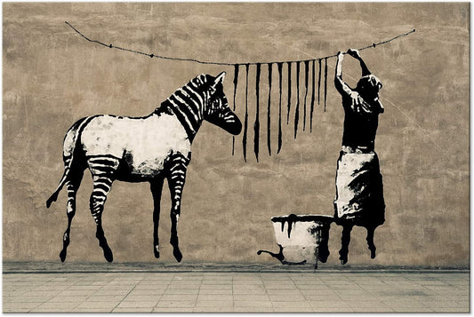 MEGA XXXL 160X90 CM Leinwandbilder inkl. Holzrahmen BANKSY ZEBRA