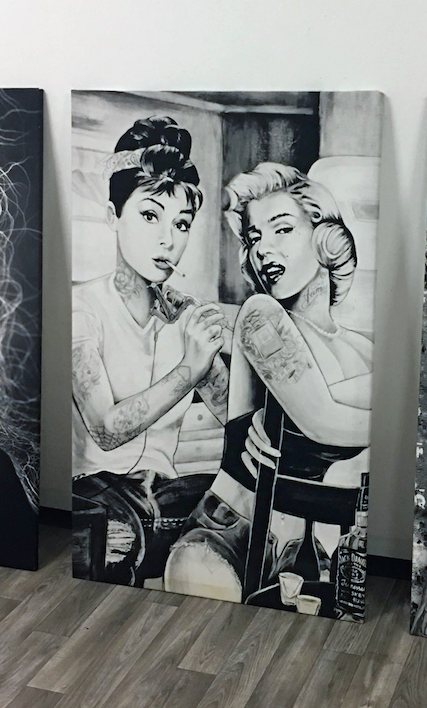 MEGA XXXL 160X90 CM Leinwandbilder inkl. Holzrahmen W30 MARILYN MONROE AUDREY HEPBURN TATTOO