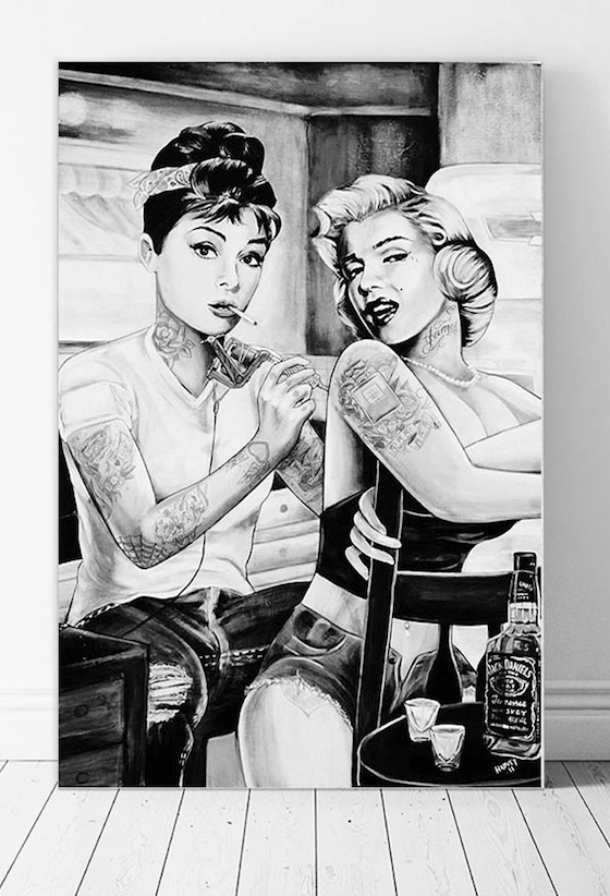 MEGA XXXL 160X90 CM Leinwandbilder inkl. Holzrahmen W30 MARILYN MONROE AUDREY HEPBURN TATTOO