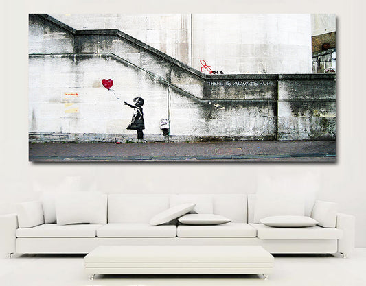 MEGA XXXL 160X90 CM Leinwandbilder inkl. Holzrahmen Banksy Balloon Girl II 2 There is hope