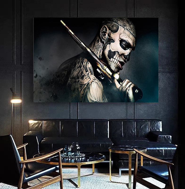 MEGA XXXL 160X90 CM Leinwandbilder inkl. Holzrahmen W43 ZOMBIE BOY TATTOO