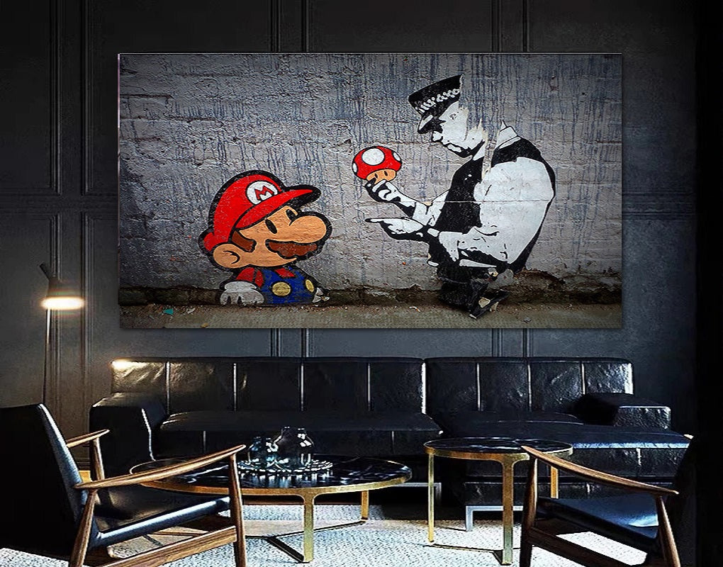 MEGA XXXL 160X90 CM Leinwandbilder inkl. Holzrahmen X70 - Banksy Super Mario