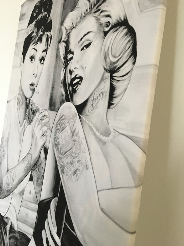 MEGA XXXL 160X90 CM Leinwandbilder inkl. Holzrahmen W30 MARILYN MONROE AUDREY HEPBURN TATTOO