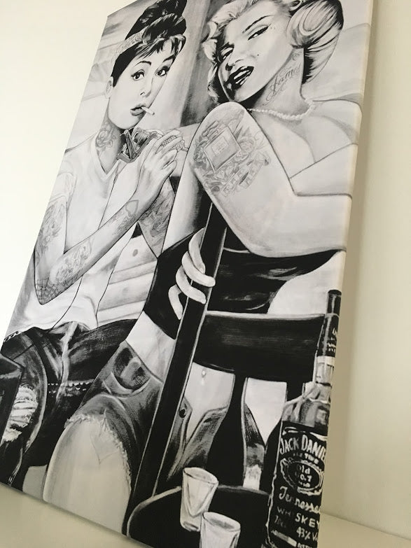 MEGA XXXL 160X90 CM Leinwandbilder inkl. Holzrahmen W30 MARILYN MONROE AUDREY HEPBURN TATTOO