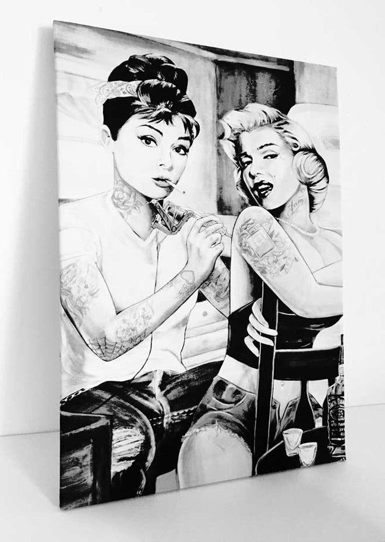 MEGA XXXL 160X90 CM Leinwandbilder inkl. Holzrahmen W30 MARILYN MONROE AUDREY HEPBURN TATTOO