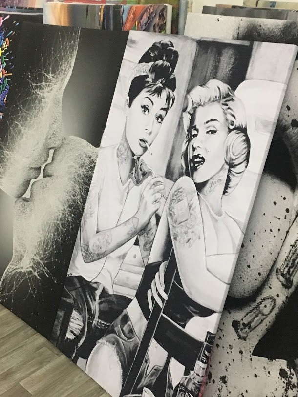 MEGA XXXL 160X90 CM Leinwandbilder inkl. Holzrahmen W30 MARILYN MONROE AUDREY HEPBURN TATTOO