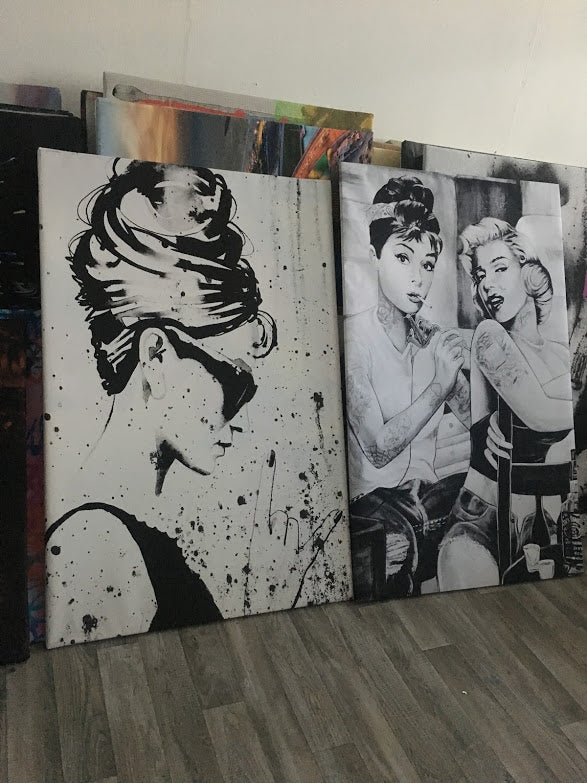 MEGA XXXL 160X90 CM Leinwandbilder inkl. Holzrahmen W30 MARILYN MONROE AUDREY HEPBURN TATTOO