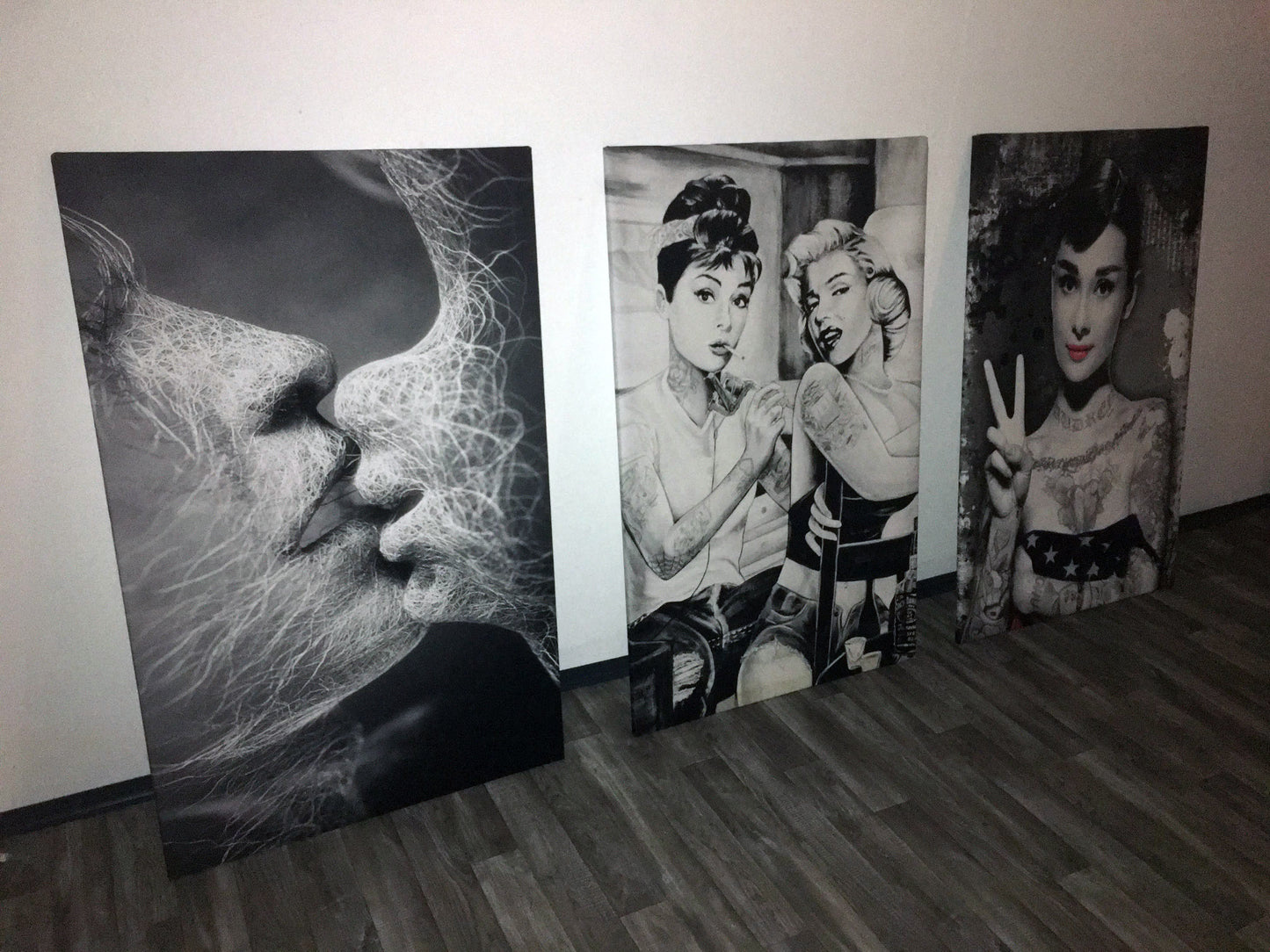 MEGA XXXL 160X90 CM Leinwandbilder inkl. Holzrahmen W30 MARILYN MONROE AUDREY HEPBURN TATTOO