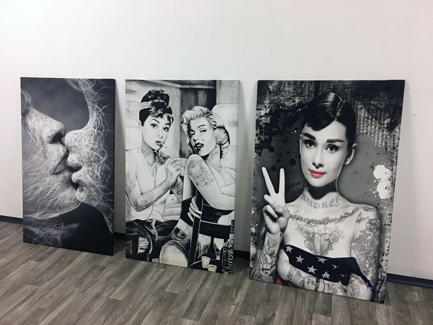 MEGA XXXL 160X90 CM Leinwandbilder inkl. Holzrahmen W30 MARILYN MONROE AUDREY HEPBURN TATTOO