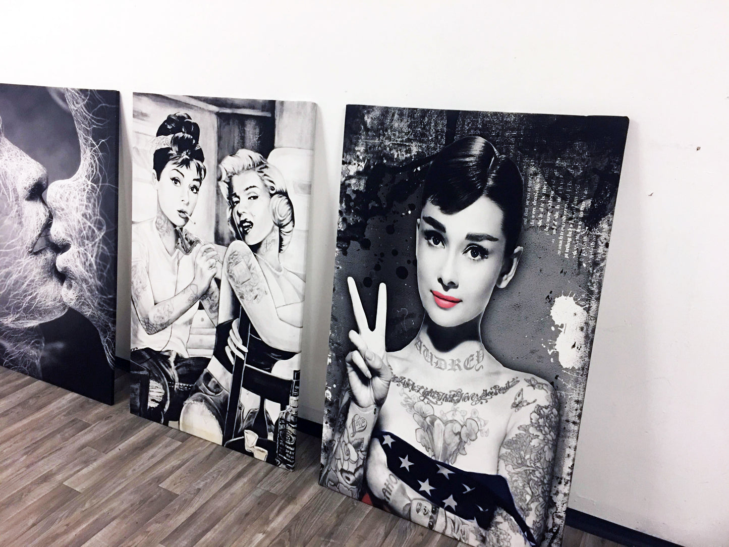 MEGA XXXL 160X90 CM Leinwandbilder inkl. Holzrahmen W30 MARILYN MONROE AUDREY HEPBURN TATTOO