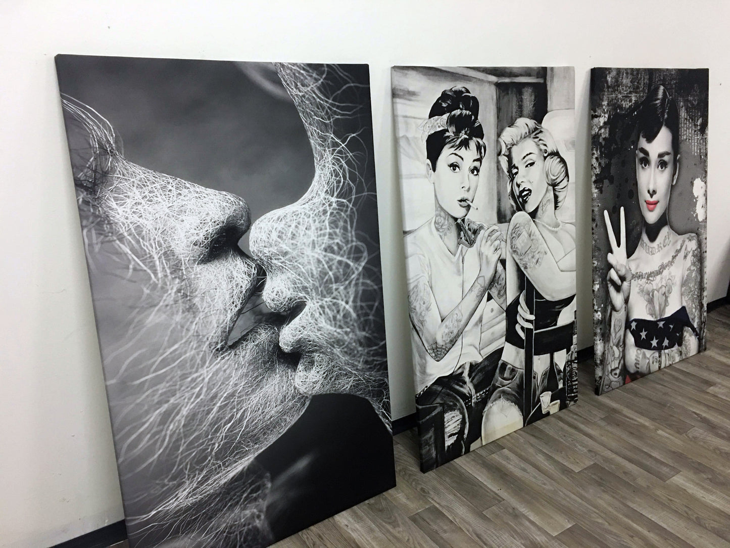 MEGA XXXL 160X90 CM Leinwandbilder inkl. Holzrahmen W30 MARILYN MONROE AUDREY HEPBURN TATTOO