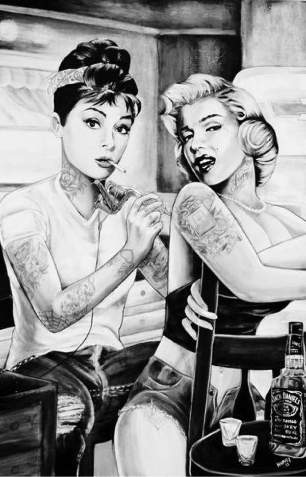 MEGA XXXL 160X90 CM Leinwandbilder inkl. Holzrahmen W30 MARILYN MONROE AUDREY HEPBURN TATTOO