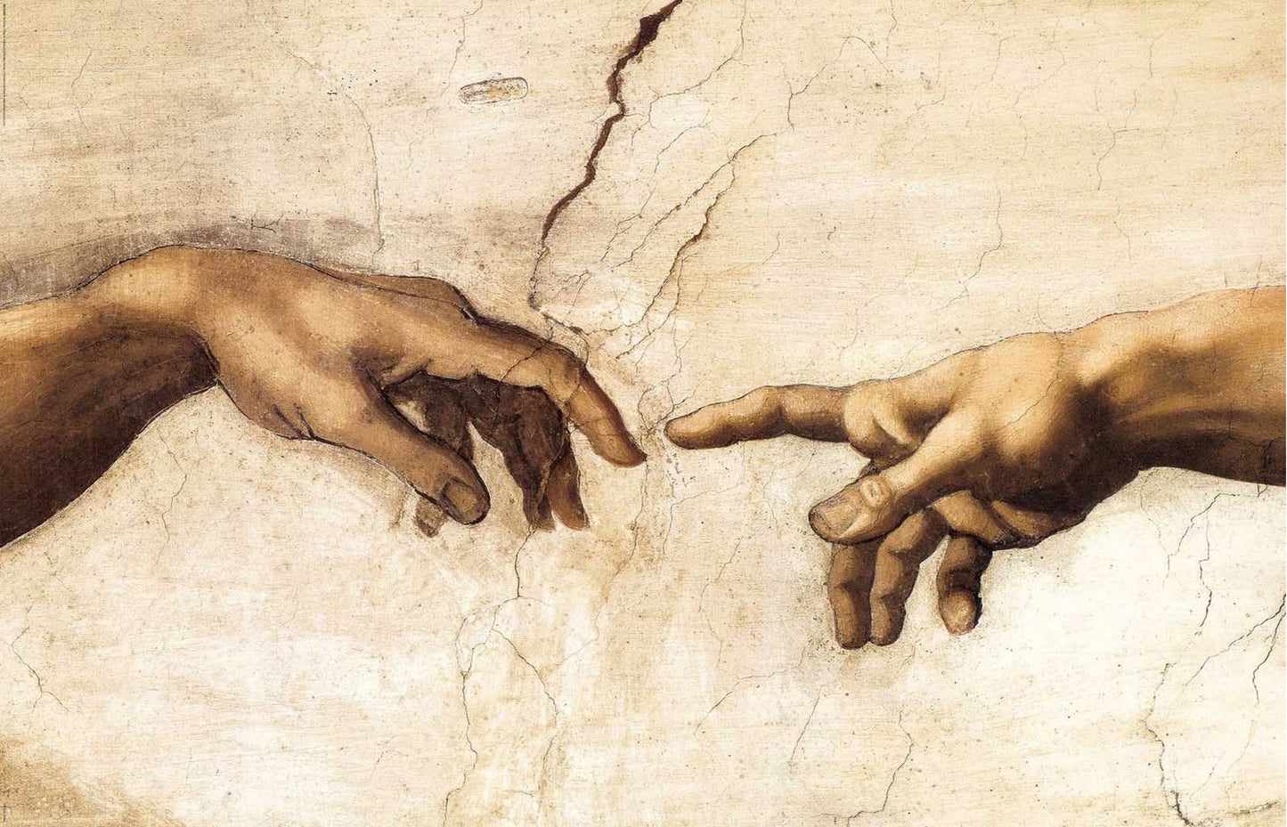 MEGA XXXL 160X90 CM Leinwandbilder inkl. Holzrahmen W7 Touch Die Erschaffung Adams Michelangelo Buonarroti  Sixtinische Kapelle Fresko