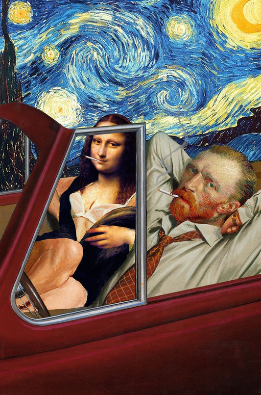 X132   - MEGA XXXL 160X90 CM Leinwandbilder inkl. Holzrahmen Pop Art Von Gogh Mona Lisa Cool Lustig Chillig Handgemalt