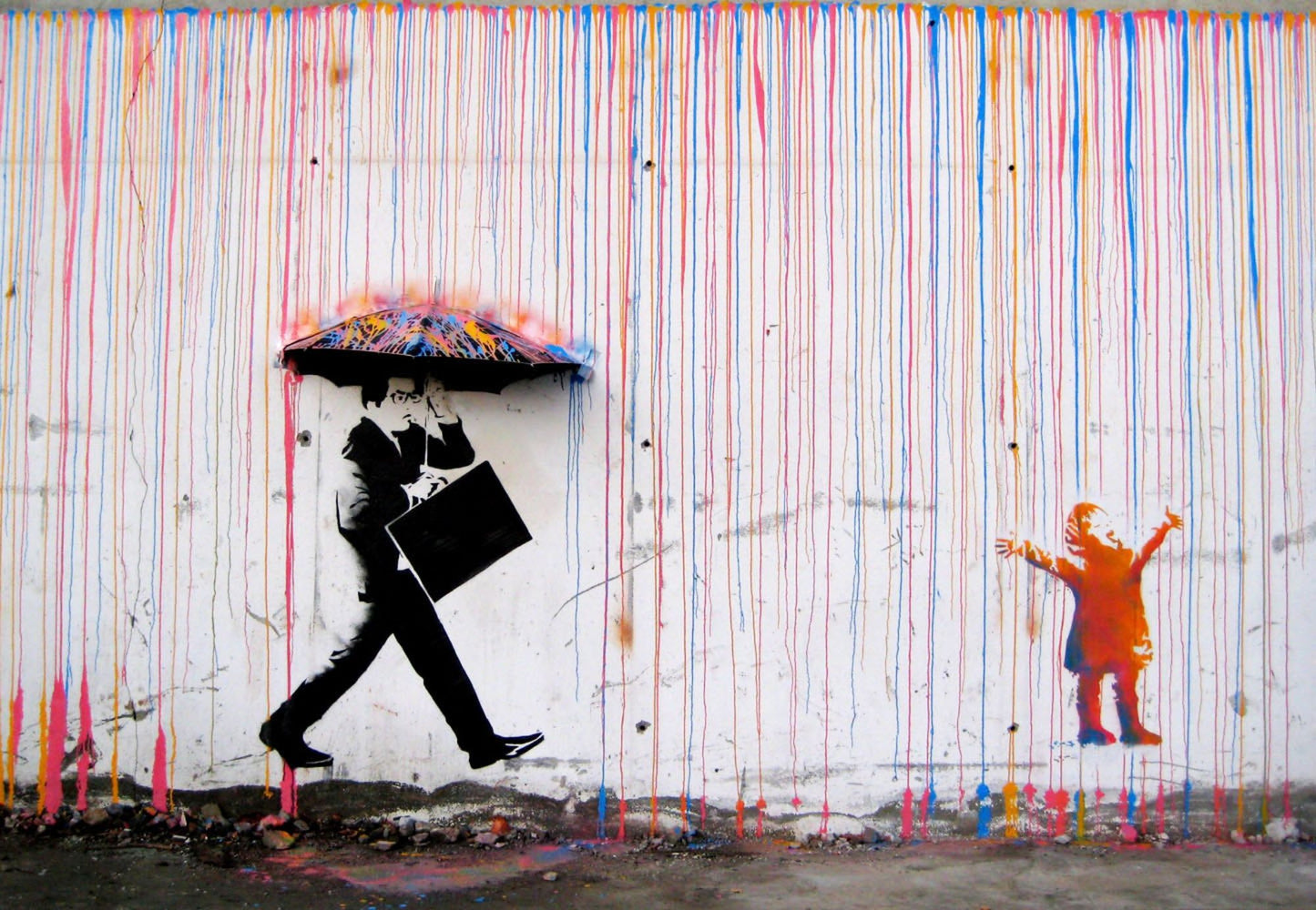 MEGA XXXL 160X90 CM Leinwandbilder inkl. Holzrahmen X134  - Banksy Regenschirm