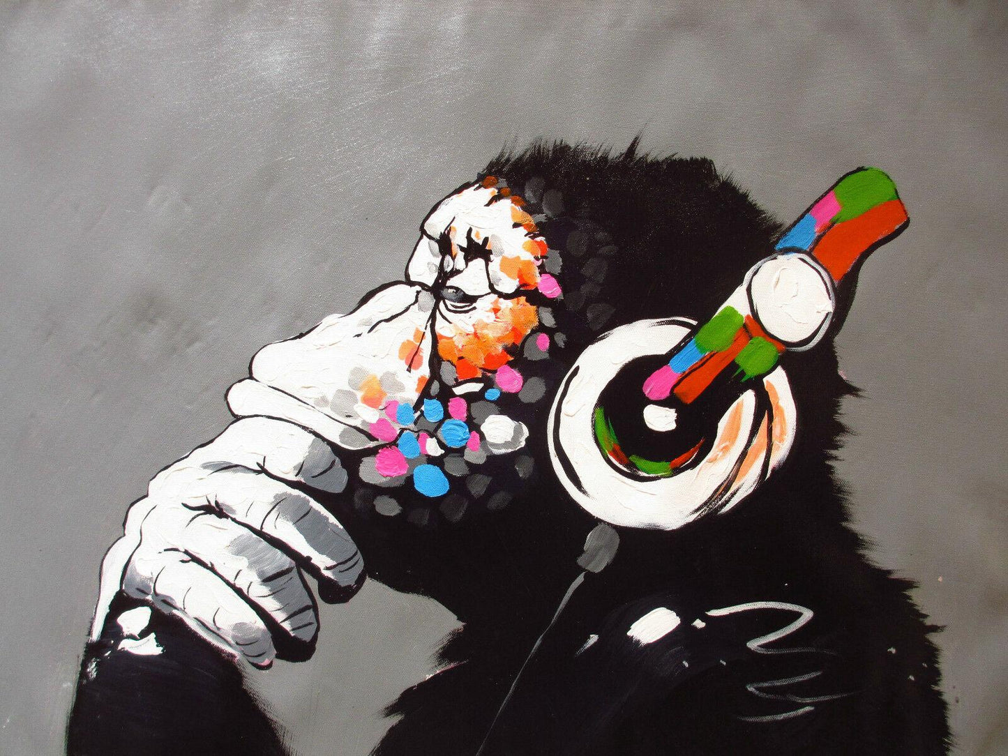 X149  - MEGA XXXL 160X90 CM Leinwandbilder inkl. Holzrahmenr Affe Kopfhörer Musik Bunt Cool Tiere Schwarz Weiss