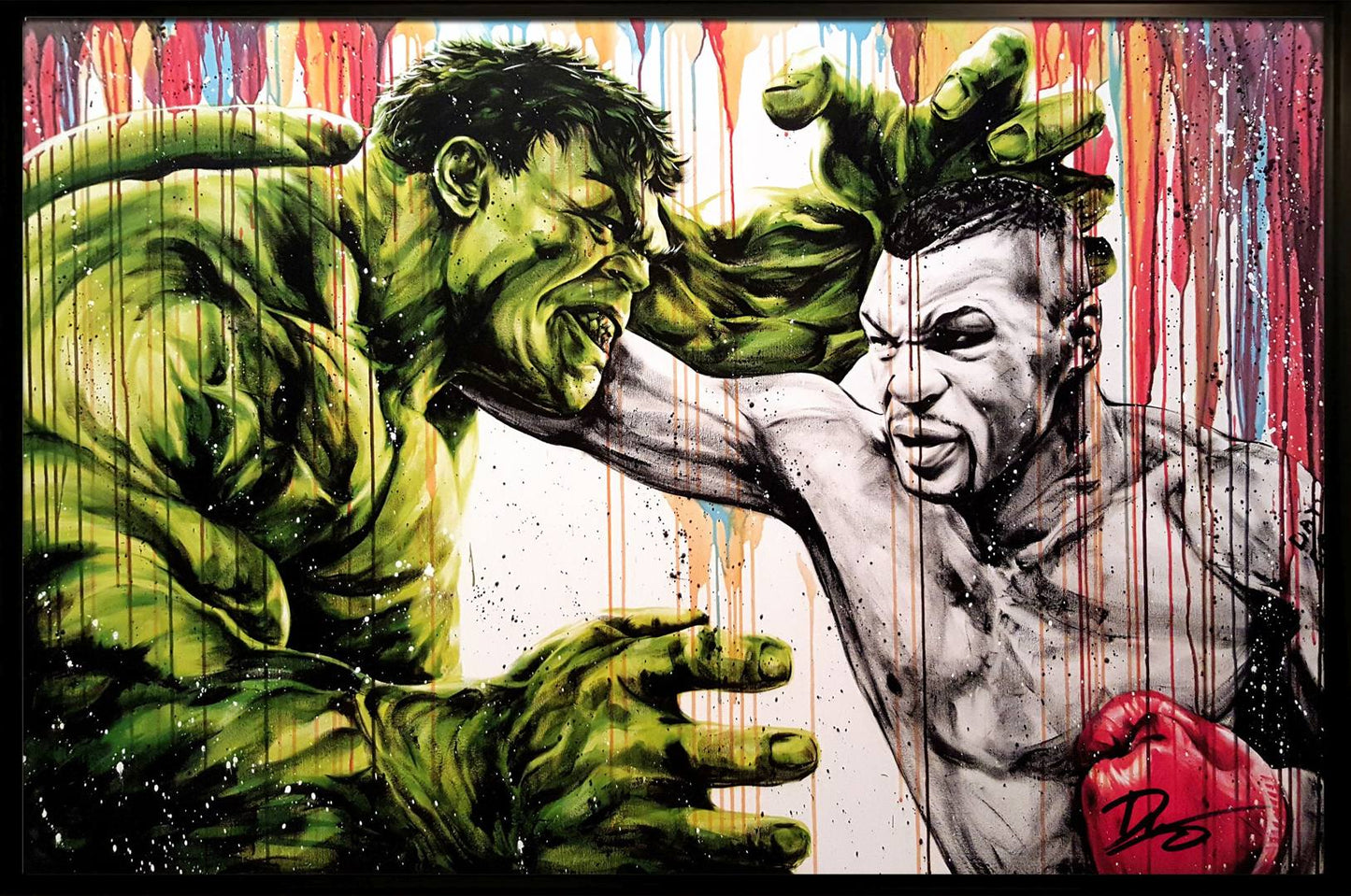 MEGA XXXL 160X90 CM Leinwandbilder inkl. Holzrahmen X185 Mike Tyson Boxt gegen Hulk Boxen