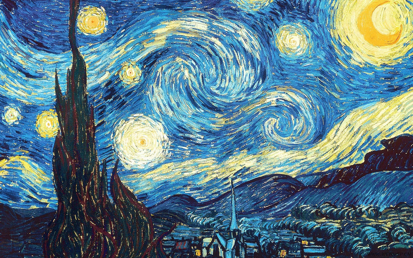X195 - MEGA XXXL 160X90 CM Leinwandbilder inkl. Holzrahmen - Sternennacht Van Gogh Gemälde Handgemalt