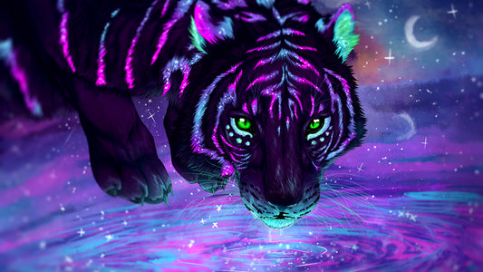 X261 - MEGA XXXL 160X90 CM Leinwandbilder inkl. Holzrahmen - Neon Tiger Wasser Tiere