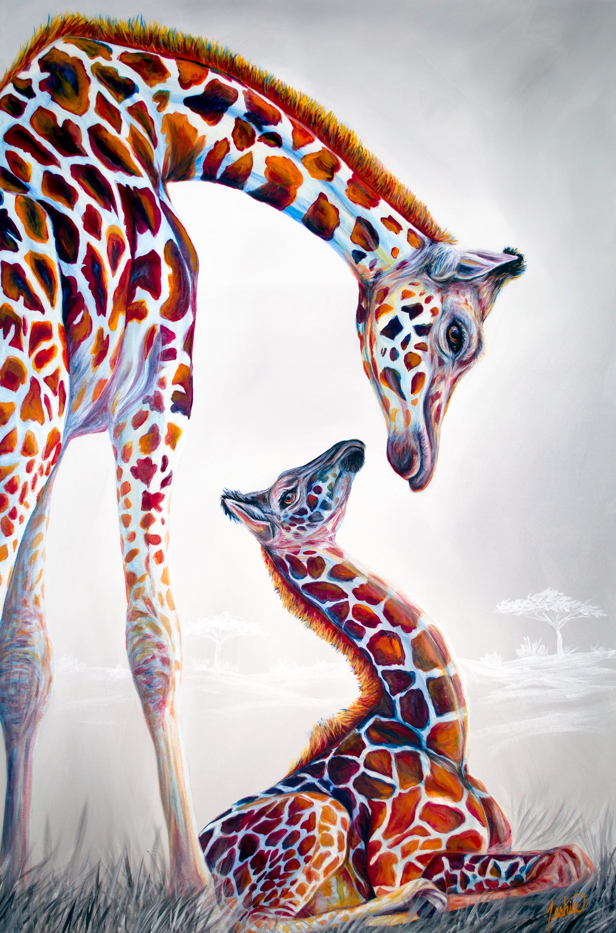 X274 - MEGA XXXL 160X90 CM Leinwandbilder inkl. Holzrahmen - Giraffen Mutter und Kind Tiere