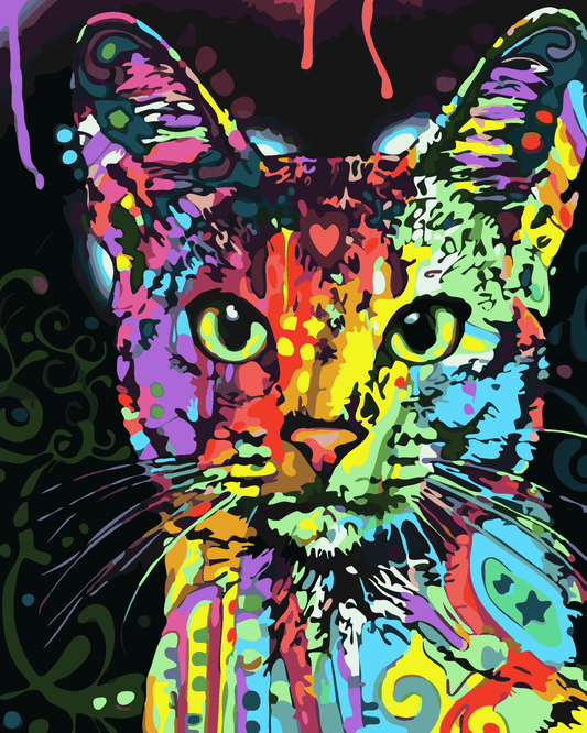 X275 - MEGA XXXL 160X90 CM Leinwandbilder inkl. Holzrahmen - Katze Handgemalt Gemälde Bunt Modern