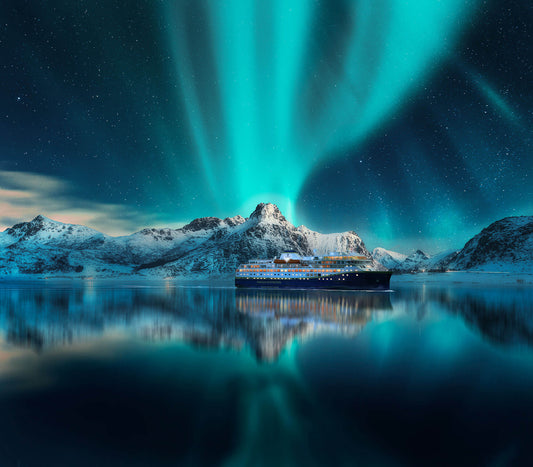X277 - MEGA XXXL 160X90 CM Leinwandbilder inkl. Holzrahmen - Nördliche Lichter Nordpol eis Schiff