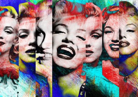 X3 - MEGA XXXL 160X90 CM Leinwandbilder inkl. Holzrahmen Marilyn Monroe Hollywood Retro Filme Vintage Illustration Bunt Abstrakt