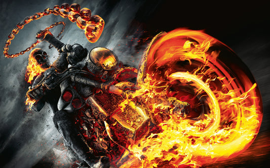 X310 - MEGA XXXL 160X90 CM Leinwandbilder inkl. Holzrahmen - Ghost Rider Bike Motorrad Feuer