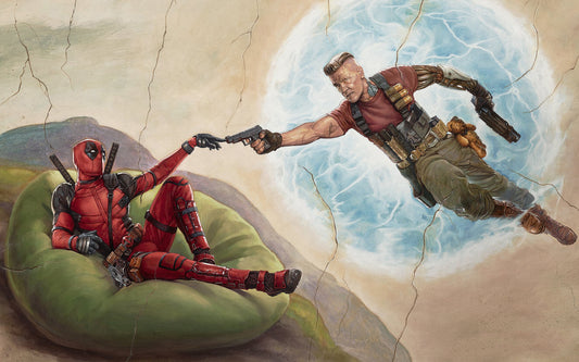 X342 - MEGA XXXL 160X90 CM Leinwandbilder inkl. Holzrahmen - Deadpool Berührung Lusitg Kult Superhelden Filme