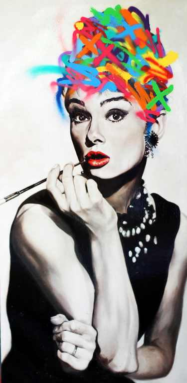 X425 Banksy Audrey Hepburn Graffitistyle  - MEGA XXXL 160X90 CM Leinwandbilder inkl. Holzrahmen