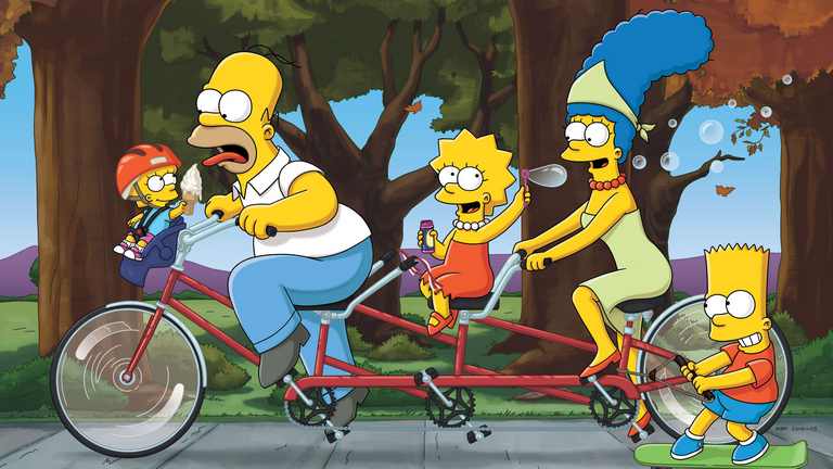 X438 - MEGA XXXL 160X90 CM Leinwandbilder inkl. Holzrahmen - Die Simpsons auf dem Fahrrad