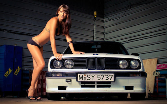 X57 MEGA XXXL 160X90 CM Leinwandbilder inkl. Holzrahmen BMW CABRIO GIRL SEXY AUTOS RETRO
