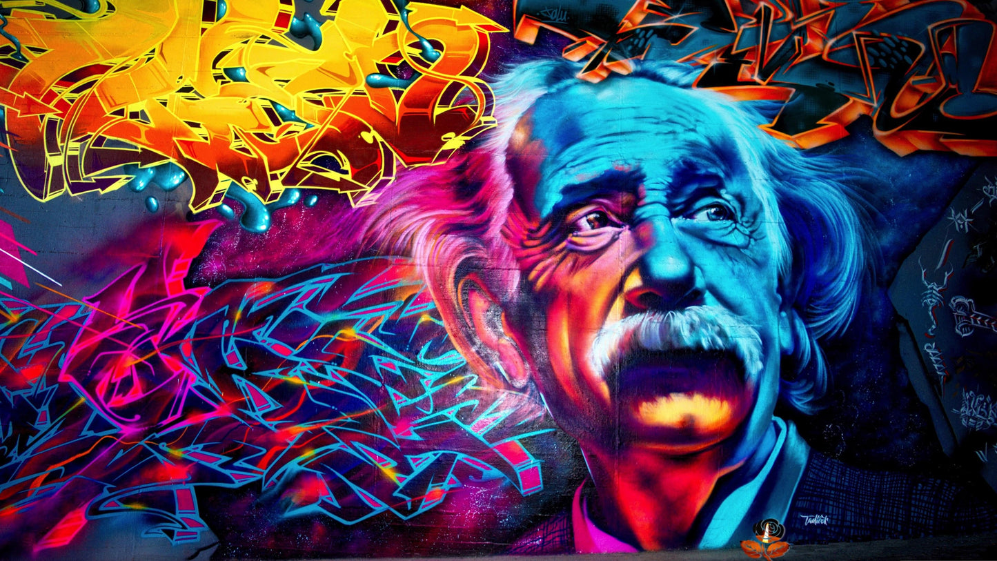 X66 MEGA XXXL 160X90 CM Leinwandbilder inkl. Holzrahmen Albert Einstein Graffitti Street Art