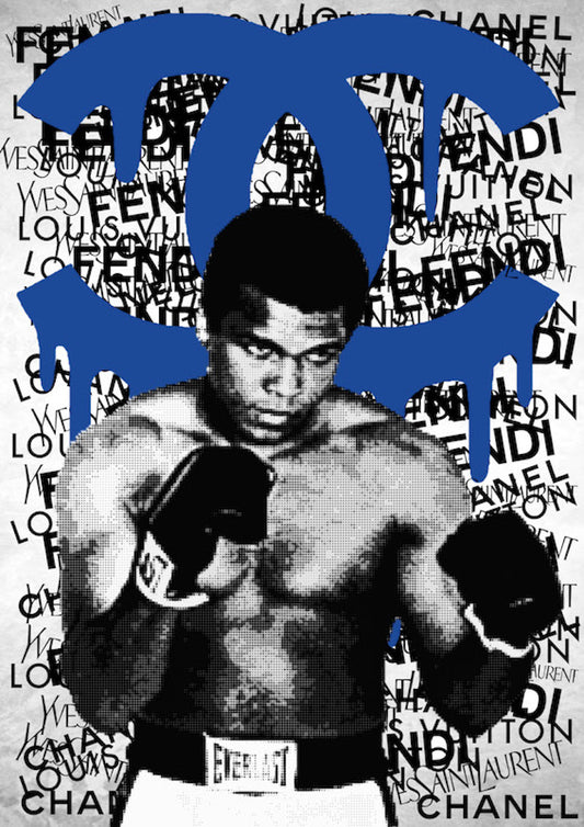 X72 - MEGA XXXL 160X90 CM Leinwandbilder inkl. Holzrahmen Muhammad Ali Cassius Clay Boxen Chanel CC Mode Fashion Abstrakt Blau Schwarz Weiß