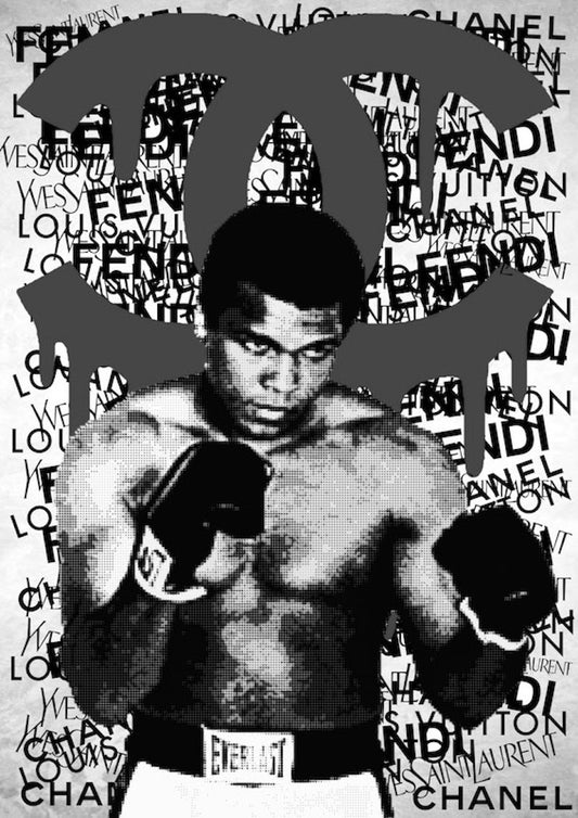 X73 - MEGA XXXL 160X90 CM Leinwandbilder inkl. Holzrahmen Muhammad Ali Cassius Clay Boxen Chanel CC Mode Fashion Abstrakt Blau Schwarz Weiß