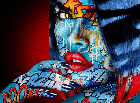 X81 - MEGA XXXL 160X90 CM Leinwandbilder inkl. Holzrahmen Pop Art Abstrakt Digital Art Kunstwerk Frau Rote Lippen