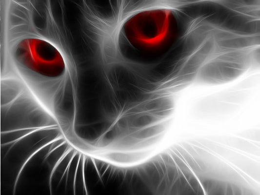 X84 - MEGA XXXL 160X90 CM Leinwandbilder inkl. Holzrahmen Katze Rote Augen Schwarz Weiss Abstrakt Digital Art Tiere